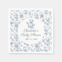 Klassisk Elegant Blue Boy Bear Baby Shower Toile