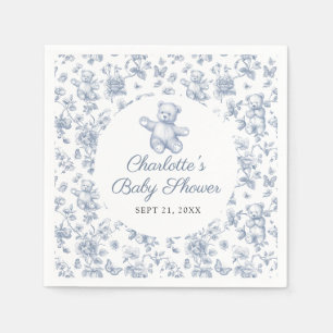 Klassisk Elegant Blue Boy Bear Baby Shower Toile Pappersservett