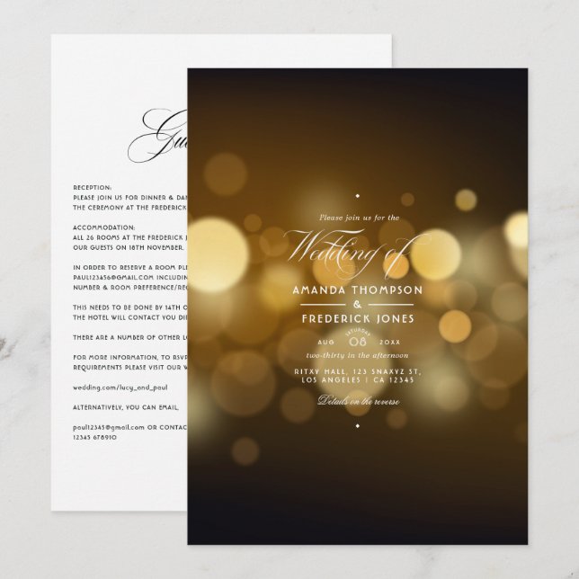 Klassisk Elegant Bokeh Bröllopsinbjudan Inbjudningar (Fram/baksida)