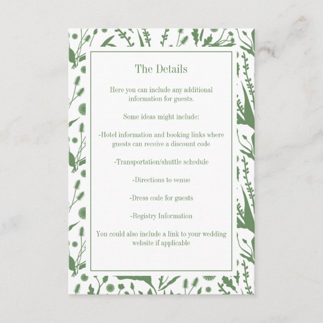 Klassisk Elegant botaniker i Sage Grönt Bröllop Tilläggskort (Framsida)
