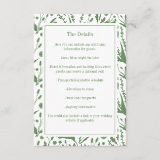 Klassisk Elegant botaniker i Sage Grönt Bröllop Tilläggskort