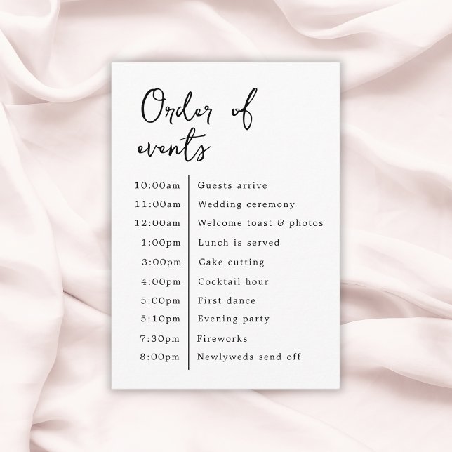 Klassisk Elegant bröllop-händelseordning Tilläggskort (Classic Elegant Wedding Order Of Events Enclosure Card
)