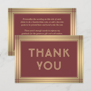 Klassisk elegant burgunder och guld typografi för tack kort