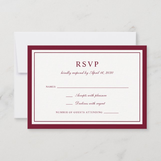 Klassisk Elegant Burgunder Ram Bröllop RSVP Inbjudningar (Framsida)