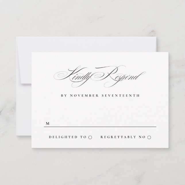 Klassisk Elegant Calligraphy Black Tie Bröllop OSA Kort (Framsida)