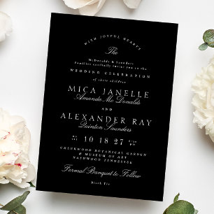 Klassisk Elegant Calligraphy Black & White Bröllop Inbjudningar