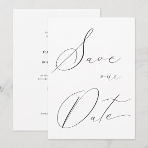 Klassisk Elegant Calligraphy Black White Bröllop Spara Datumet