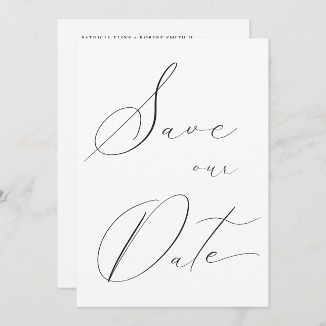 Klassisk Elegant Calligraphy Bröllop Photo Spara Datumet (Fram/baksida)