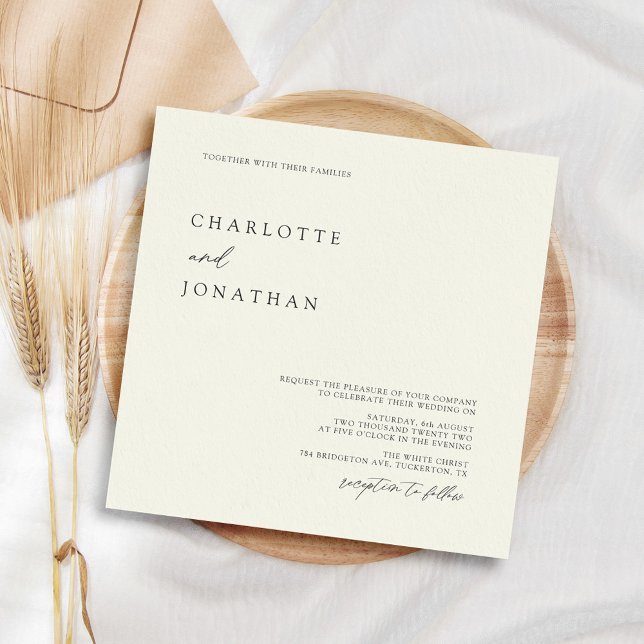 Klassisk Elegant Calligraphy Ivory Square Bröllop Inbjudningar (Skapare uppladdad)