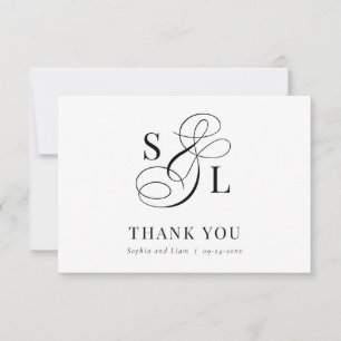 Klassisk Elegant Calligraphy Monogram Bröllop Tack Kort