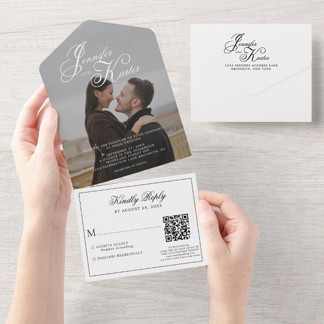 Klassisk Elegant Calligraphy QR Code Photo Bröllop (Skapare uppladdad)