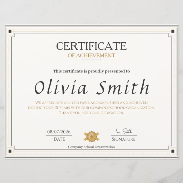 Klassisk Elegant Certifikat för Prestation Design (Framsida)