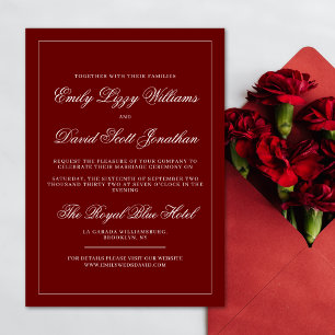 Klassisk Elegant Crimson Red Minimal Calligraphy Inbjudningar