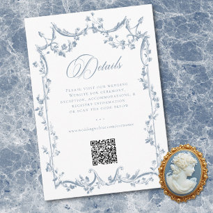 Klassisk Elegant Dammblå Blommig Ram Bröllops QR Tilläggskort