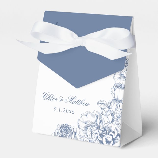 Klassisk Elegant Dammig Blå Blommig Bröllop Presentaskar (Framsidan Sidan)