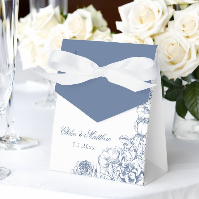 Klassisk Elegant Dammig Blå Blommig Bröllop Presentaskar (Skapare uppladdad)