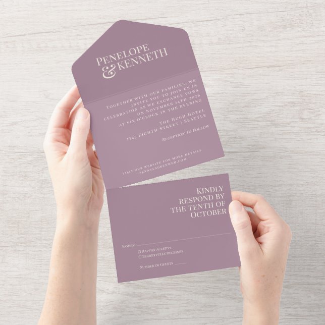 Klassisk Elegant Dammig Lila Typografi Bröllop (Avrivbar del)