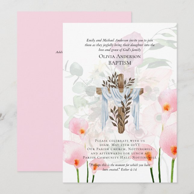 Klassisk Elegant DOP INVITATION Rosa Calla Liljor (Fram/baksida)