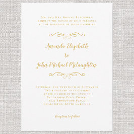 Klassisk Elegant Enkel Formell Guld Vit Bröllop Inbjudningar