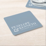 Klassisk Elegant Enkel Personligt bröllp Dusty Blu Underlägg Papper Kvadrat<br><div class="desc">Klassisk Elegant Typografi Personligt bröllp Namn Papper Underlägg med vit text på en dammblå bakgrund</div>