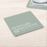 Klassisk Elegant Enkel Personligt bröllp Dusty Sag Underlägg Papper Kvadrat<br><div class="desc">Klassisk Elegant Typografi Personligt bröllp Namn Papper Underlägg med vit text på en bakgrund för dusty Sage Grönt</div>