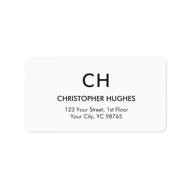 Klassisk Elegant Enkel vit monogram Adressetikett (Framsidan)