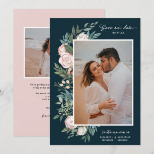 Klassisk Elegant - färgat Blommigt 2-foto Teal B Spara Datumet