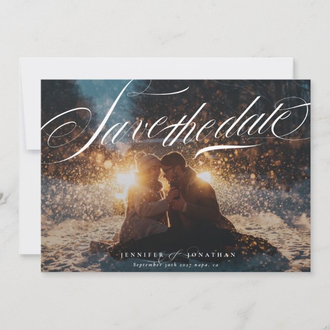 Klassisk Elegant - flottans Kalligrafi QR-kodfoto Spara Datumet (Framsida)