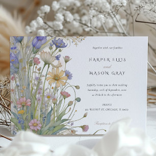 Klassisk Elegant för Wildblommor Pastel Wedding In Inbjudningar