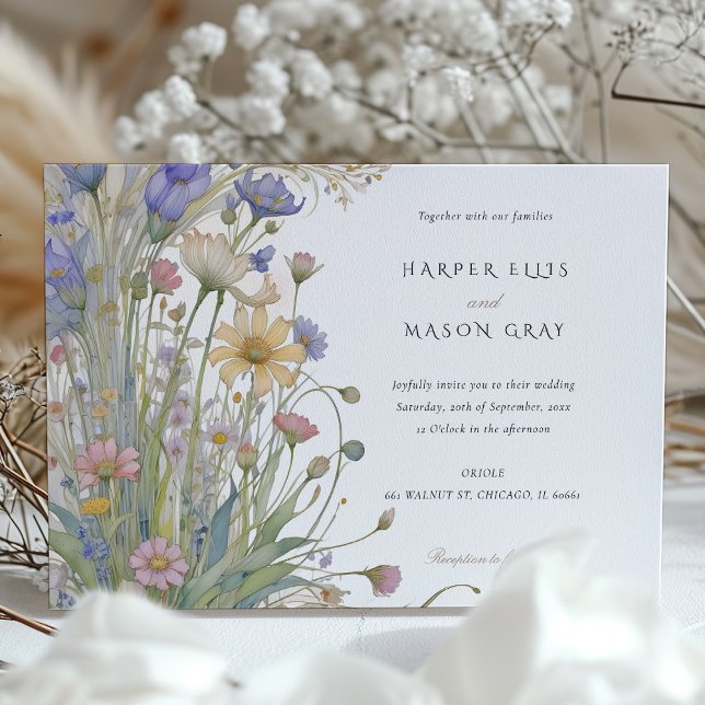 Klassisk Elegant för Wildblommor Pastel Wedding In Inbjudningar (Skapare uppladdad)