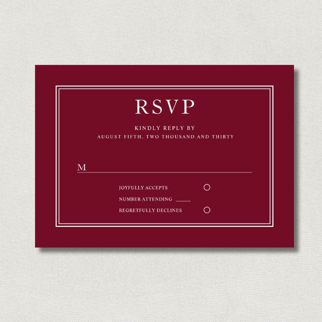 Klassisk Elegant Formal Burgundy Red-Bröllop OSA (Classic Elegant Formal Burgundy Red Wedding RSVP)