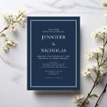 Klassisk Elegant Formell marin blå Bröllop Inbjudningar<br><div class="desc">Klassiskt Elegant Formal Navy Blue Wedding Card. En modern elegant formell mall för blått bröllopsinbjudan till marinen för att anpassa den med dina egna personuppgifter om bröllop. En enkel men ändå ändå elegant-design för ett klassiskt bröllop firande av Maggie B Design Studio. Matchande bröllop-papper och tillbehör finns i vår Modern...</div>