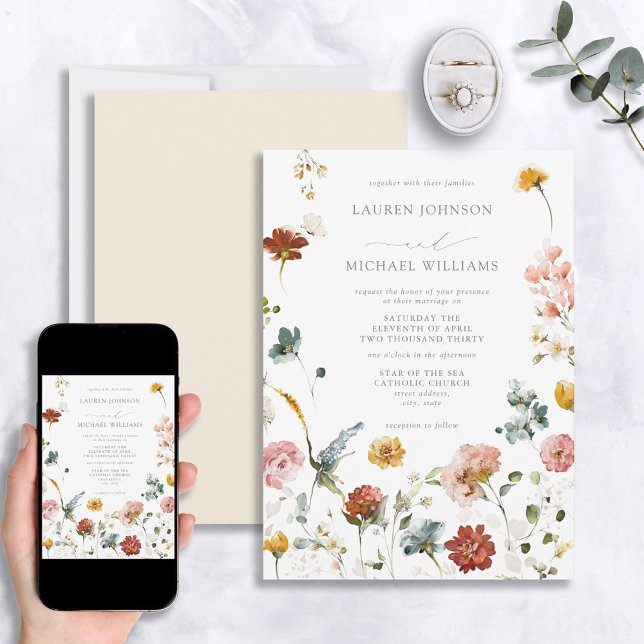 Klassisk Elegant Garden Flowers Watercolor Bröllop Inbjudningar (Skapare uppladdad)