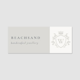 Klassisk Elegant Grått Monogram Blommigt Krona Vap Namnbricka