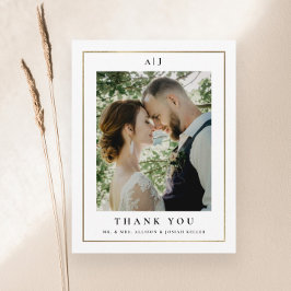 Klassisk Elegant Guld Bröllopsfoto Tack Kort