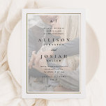 Klassisk Elegant Guld Photo Bröllop Inbjudningar<br><div class="desc">Denna klassiska inbjudan till fotobröllop i Elegant är enkel och mångsidig. Den har en vit och svart chic med ett mjukt bakgrundsfoto, ett monogram, ett enkelt guld ram och en formell redigerbar text framtill. Baksidan har ett foto av lodrät fullt färg. Klicka på knappen Redigera om du vill anpassa designen....</div>