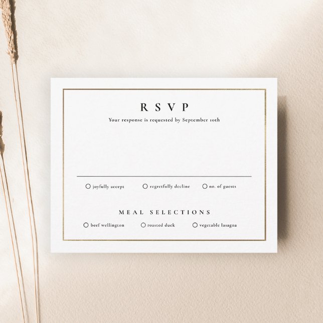 Klassisk Elegant Guldbröllop OSA Kort (Simple black and white wedding invitation RSVP enclosure card.)