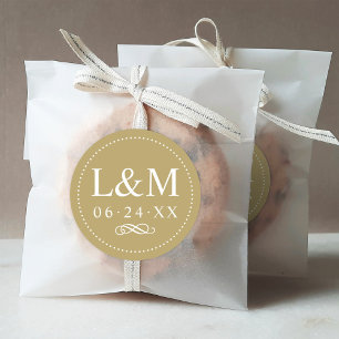 Klassisk Elegant Guldmonogram Bröllop Runt Klistermärke