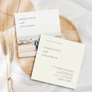 Klassisk Elegant Ivory Photo Square Bröllop Inbjudningar