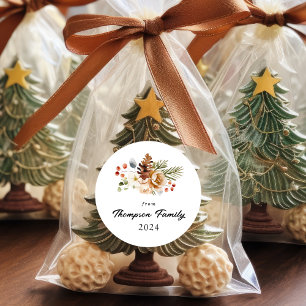 Klassisk Elegant Jul Botaniskt löv Runt Klistermärke