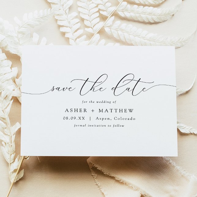 Klassisk Elegant Kalligrafi Skript Spara Datum Inbjudningar (Elegant Script Typography Simple Save the Date Cards)