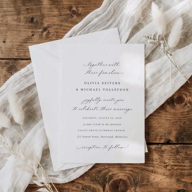 Klassisk Elegant Kalligrafi Traditionell Bröllop Inbjudningar (Elegant calligraphy traditional classic wedding invitations for a high end luxury look)