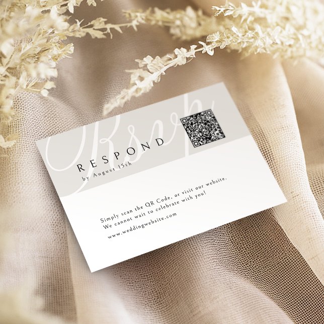 Klassisk Elegant Kalligraphy Bröllop QR-kod OSA Kort (Ivory Classic Elegant Calligraphy Wedding QR code RSVP Card)