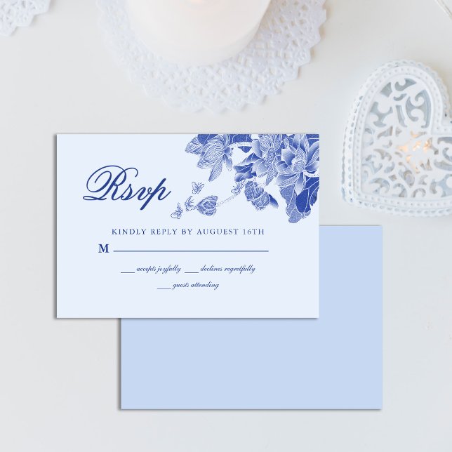 Klassisk Elegant Light Blue White Blommigt Bröllop OSA Kort (Skapare uppladdad)