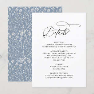 Klassisk Elegant Line Art-Blommigt Dusty Blue Bröl Tilläggskort
