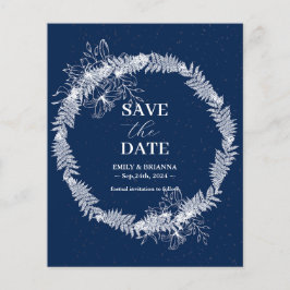 Klassisk Elegant, marinblå bröllop spara datum Flygblad