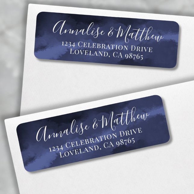 Klassisk Elegant Marinblå Returadress för Bröllop Etikett (Classic Elegant Navy Blue Wedding Return Address label)