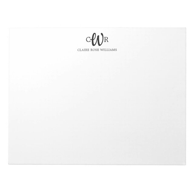 Klassisk Elegant Modern 3 Monogram - initialt skri Anteckningsblock (Framsida)