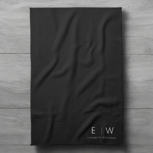 Klassisk Elegant Modern Minimalist Monogram Namn Kökshandduk