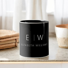 Klassisk Elegant Modern Minimalist Monogram Namn Två-Tonad Mugg